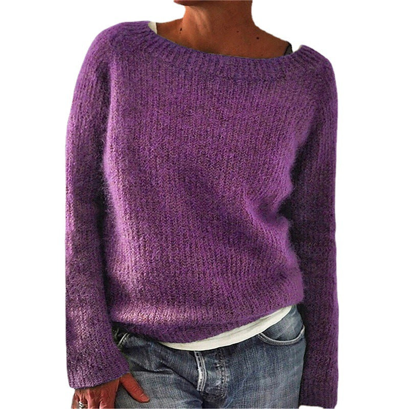 Women's Sweater Solid Color Static Version Basic Style Round Neck