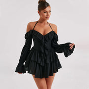 Women's Ruffled Long-Sleeve Romper Shorts