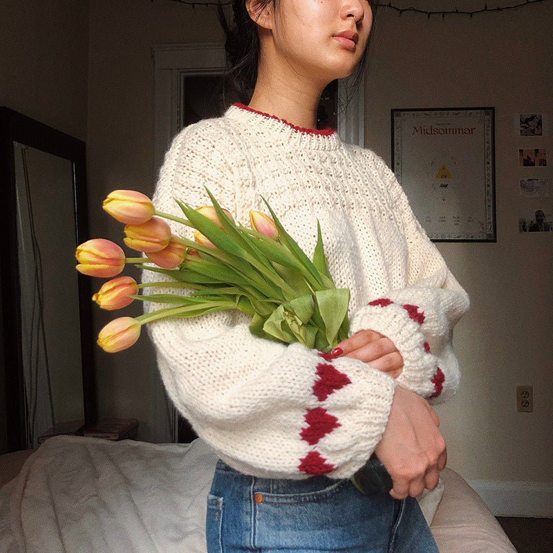 Loose and Lazy Style Knitted Wool Top for Women