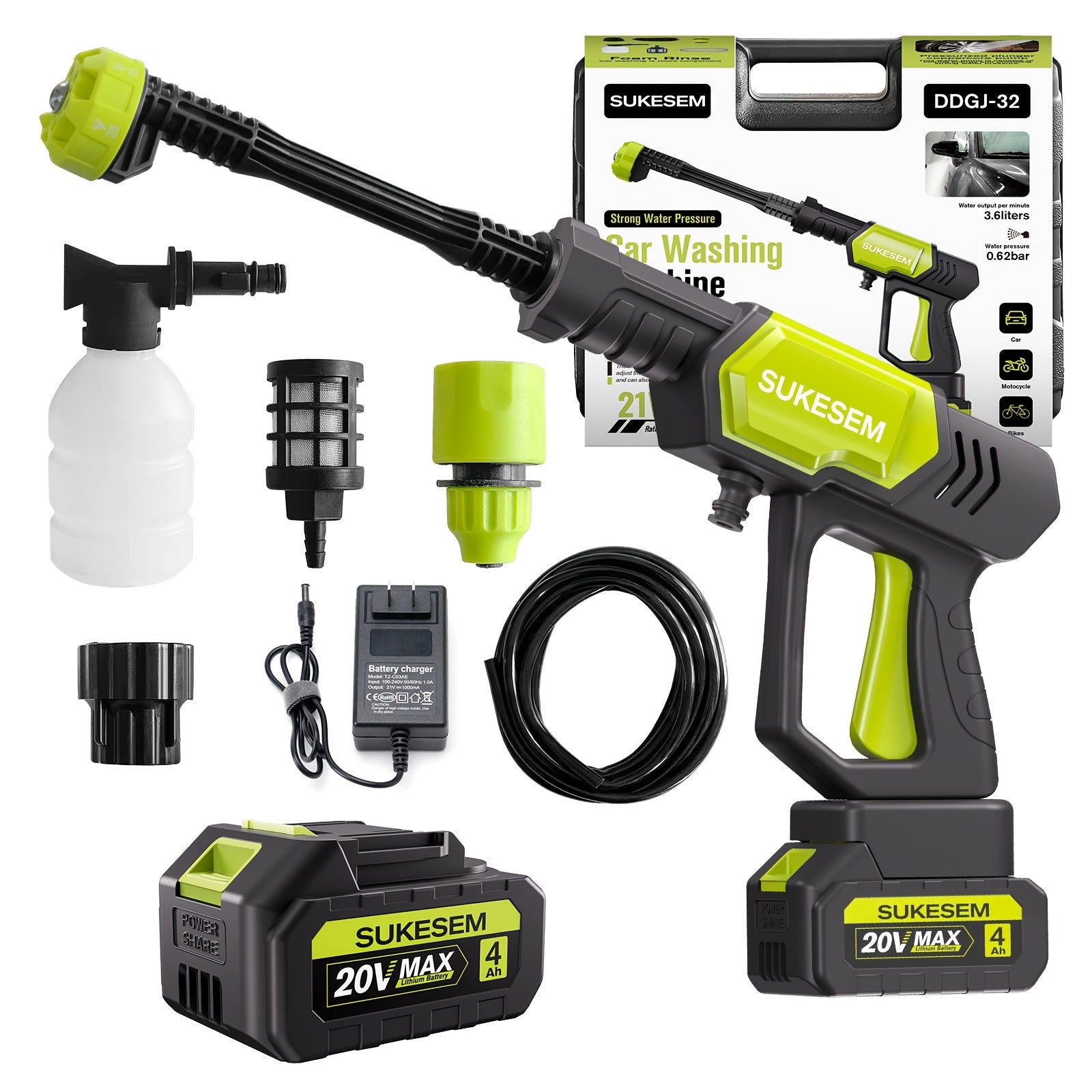 Wireless Portable High‑Pressure Car Washer with Rechargeable Battery and 6‑Speed Adjustable Nozzle – Suitable for Cars, Yards, Gardens and Green Plants