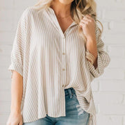 Women's Striped Fashionable Loose-fit Three-quarter-sleeve Shirt