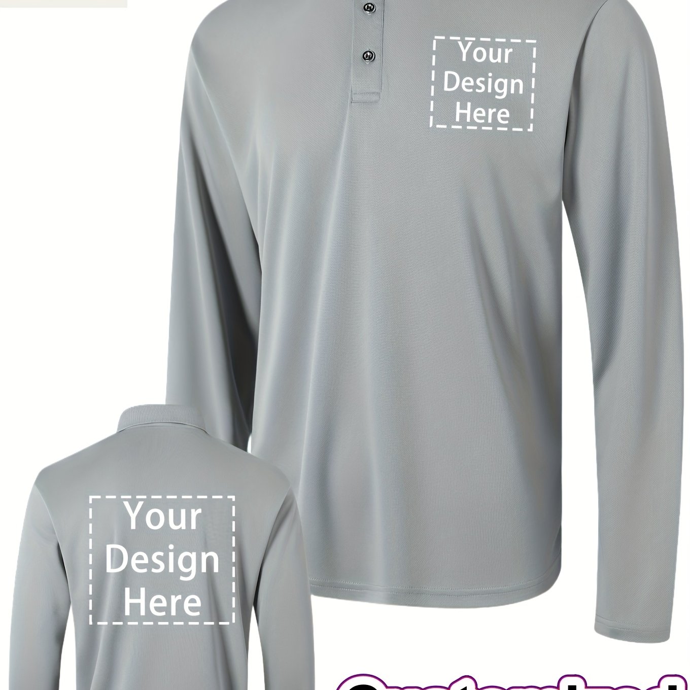 Men's Long Sleeve Knit Polo Shirt, Solid Color, Customizable