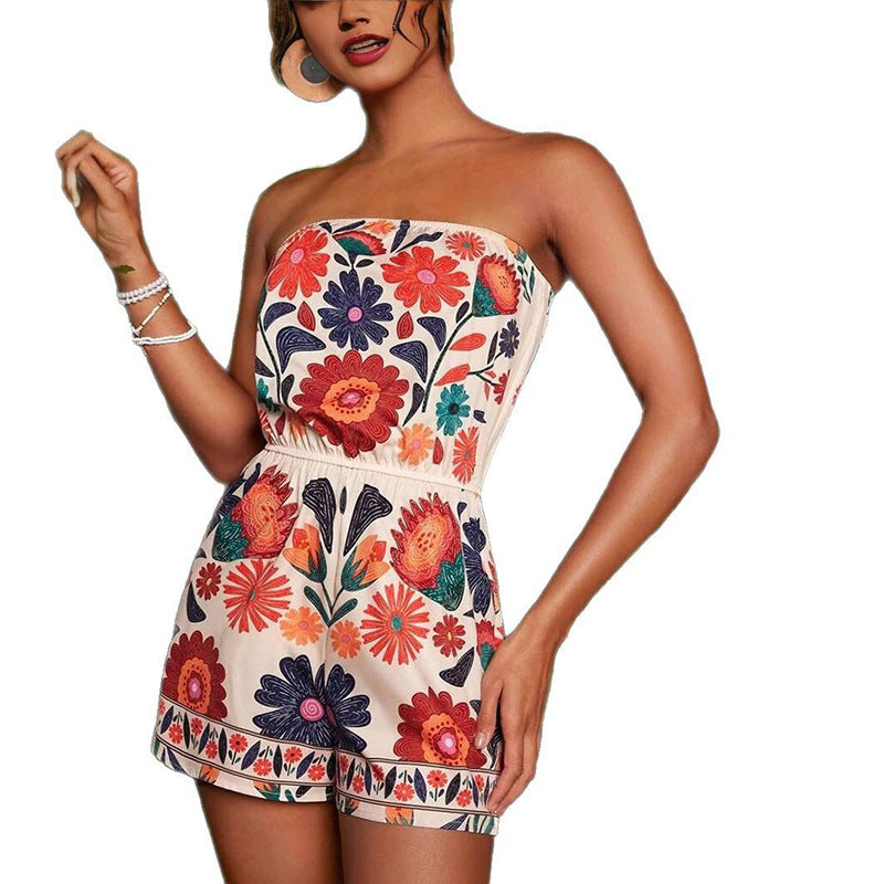 Elegant High-waisted Printed Casual Chic Jumpsuit Shorts