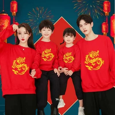 Festive Red Year of the Dragon Matching Family Winter Sweater