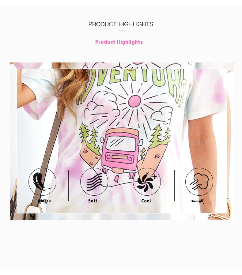 Casual Tie-Dyed Letter Print Short-Sleeve T-Shirt