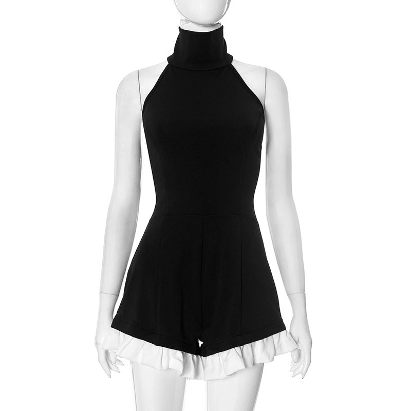 Contrast Halter Backless Romper Shorts