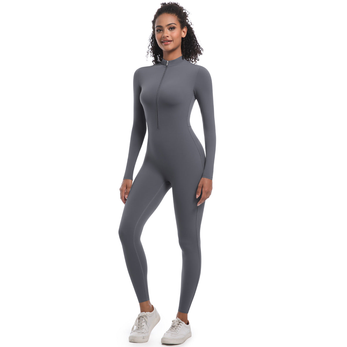 Women's Half-Zip Form-Fitting Workout Jumpsuit