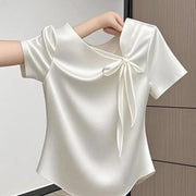 Chic French Bow Short‑Sleeve Tee – Loose Fit, 6 Colors