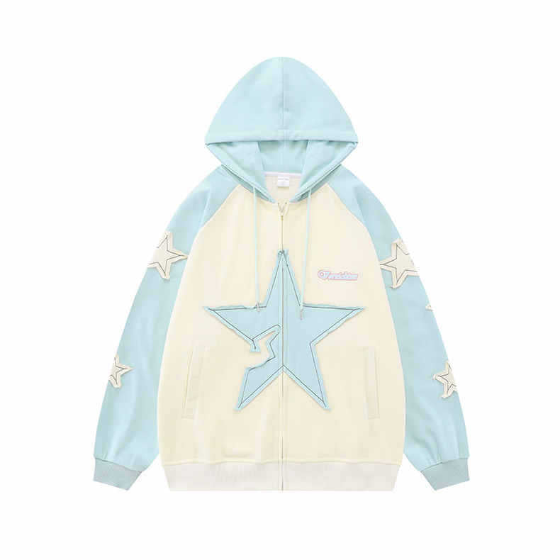Women's Korean Loose Patchwork Hoodie Jacket
