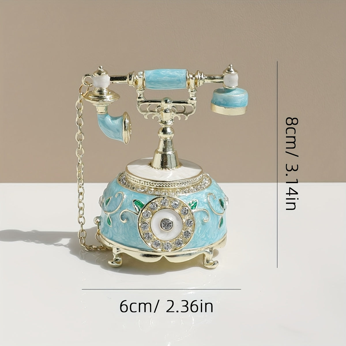 [Blue Hand-Painted Jewelry Box] 1pc Blue Hand-Painted Enameled Vintage Telephone Hinged Jewelry Trinket Box - Magnetic Closure, Zinc Alloy, Tabletop Decor for Home, Christmas, Easter, Valentine's…