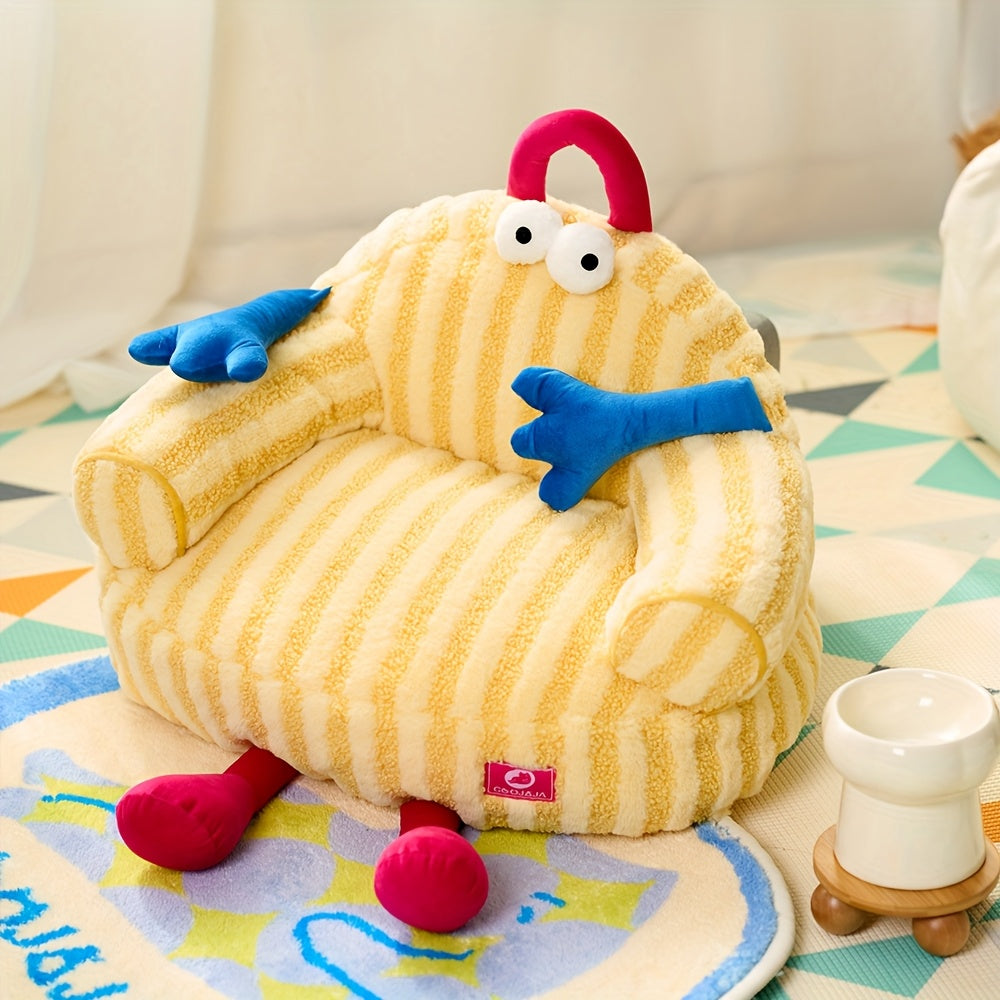 Cozy Pet Sofa Detachable, Washable Striped Pet Sofa For Cats & Small Dogs  Trendy All-season Cozy Nest With Plush Ribbed Texture, Mixed Colors, Durable Polyester & Polypropylene Fiber Filling, Pet