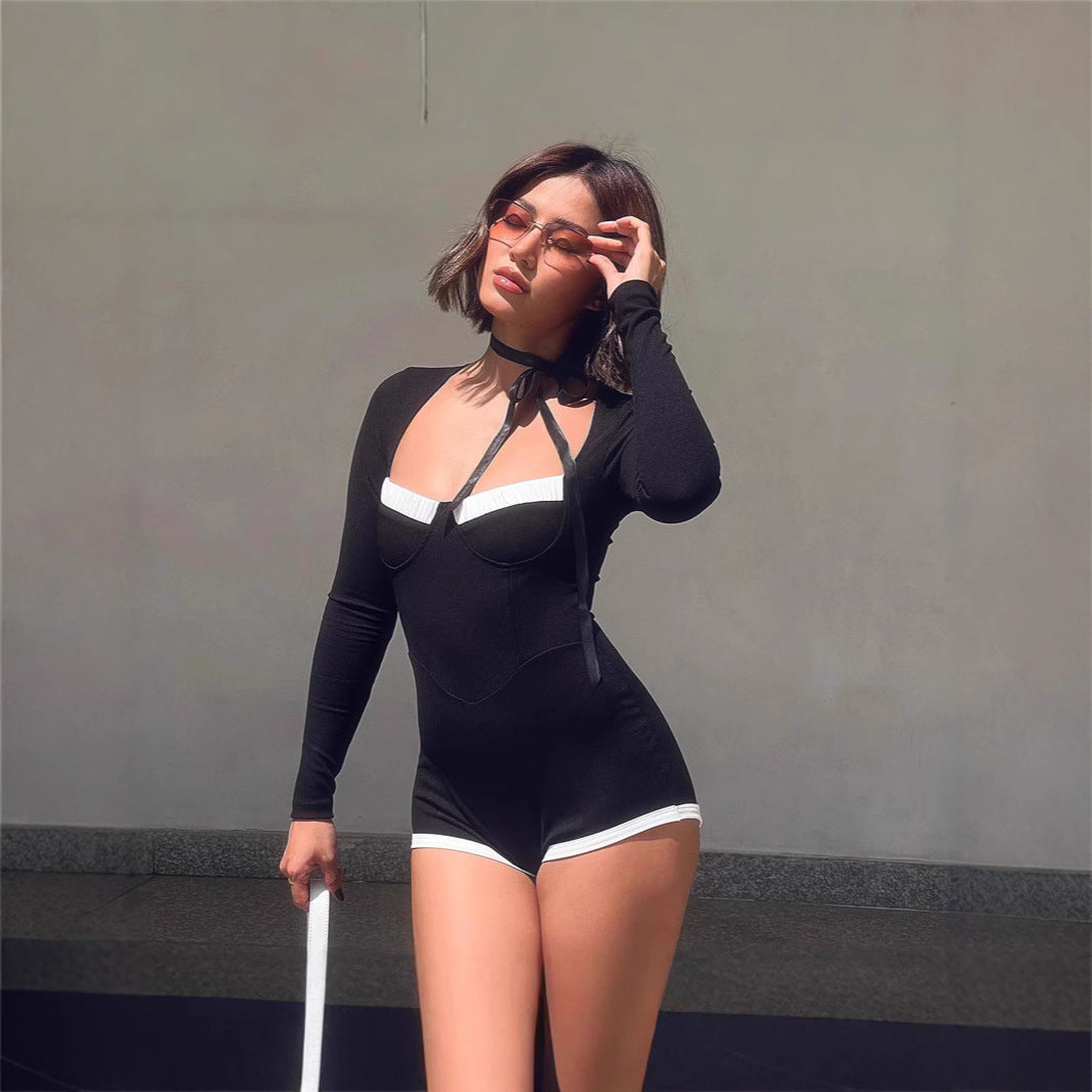 Long-Sleeve Waist-Cinching Bodycon Jumpsuit