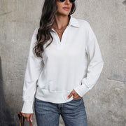 Women's Long-Sleeve Casual Hoodie with Lapel Collar & V‑Neck