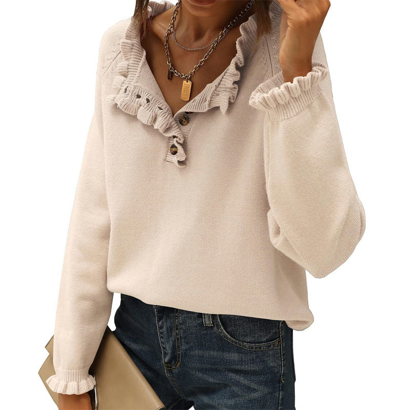Chic Ruffle Sleeve Knit Pullover Sweater