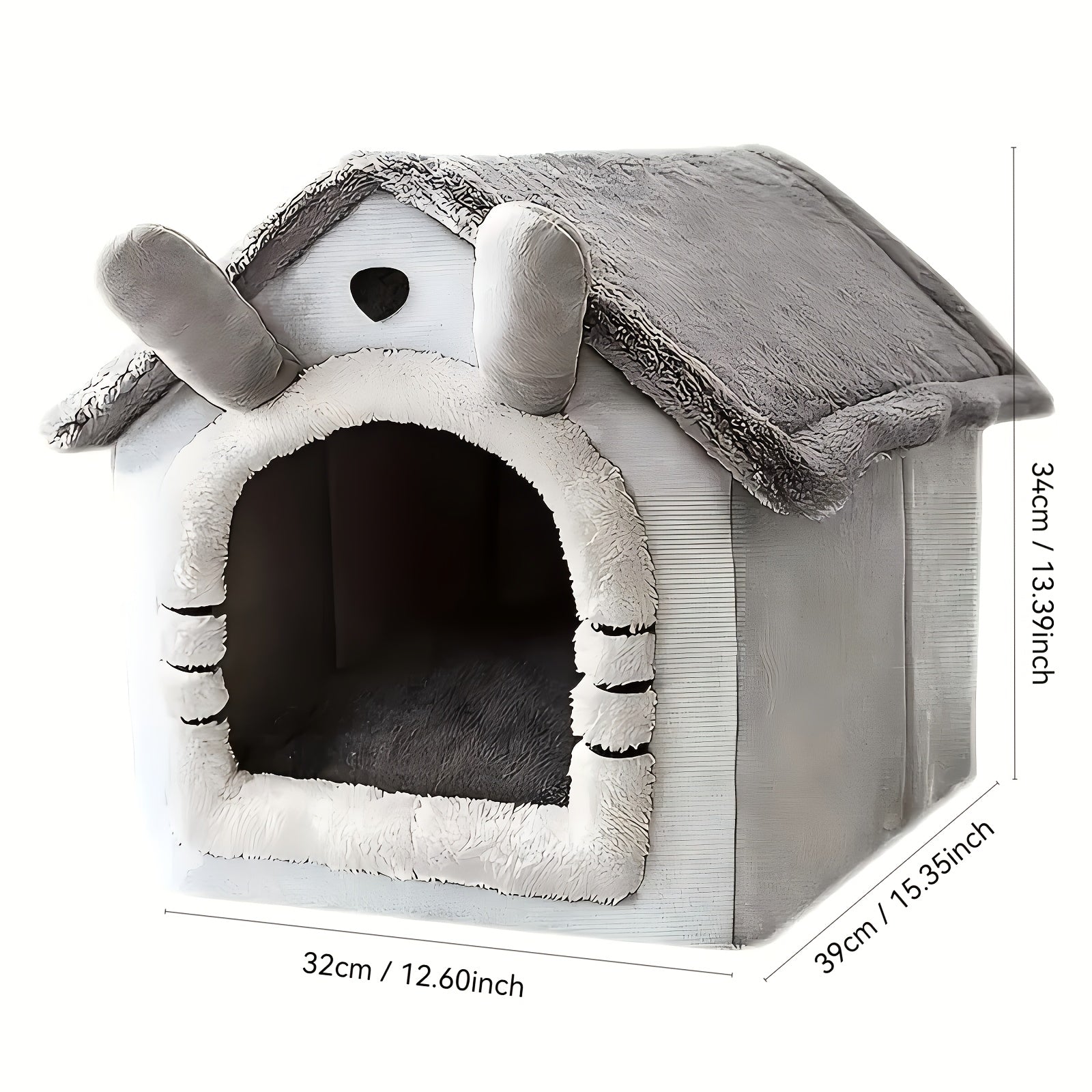 Cozy Pet House For Cats & Small Dogs - Soft Grey & White House-Shaped Bed With Removable Washable, Durable Entrance Tunnel-Like Door, Plush Hideout Bed - Ideal Gift For Puppies & Kittens ( Use, Fit...