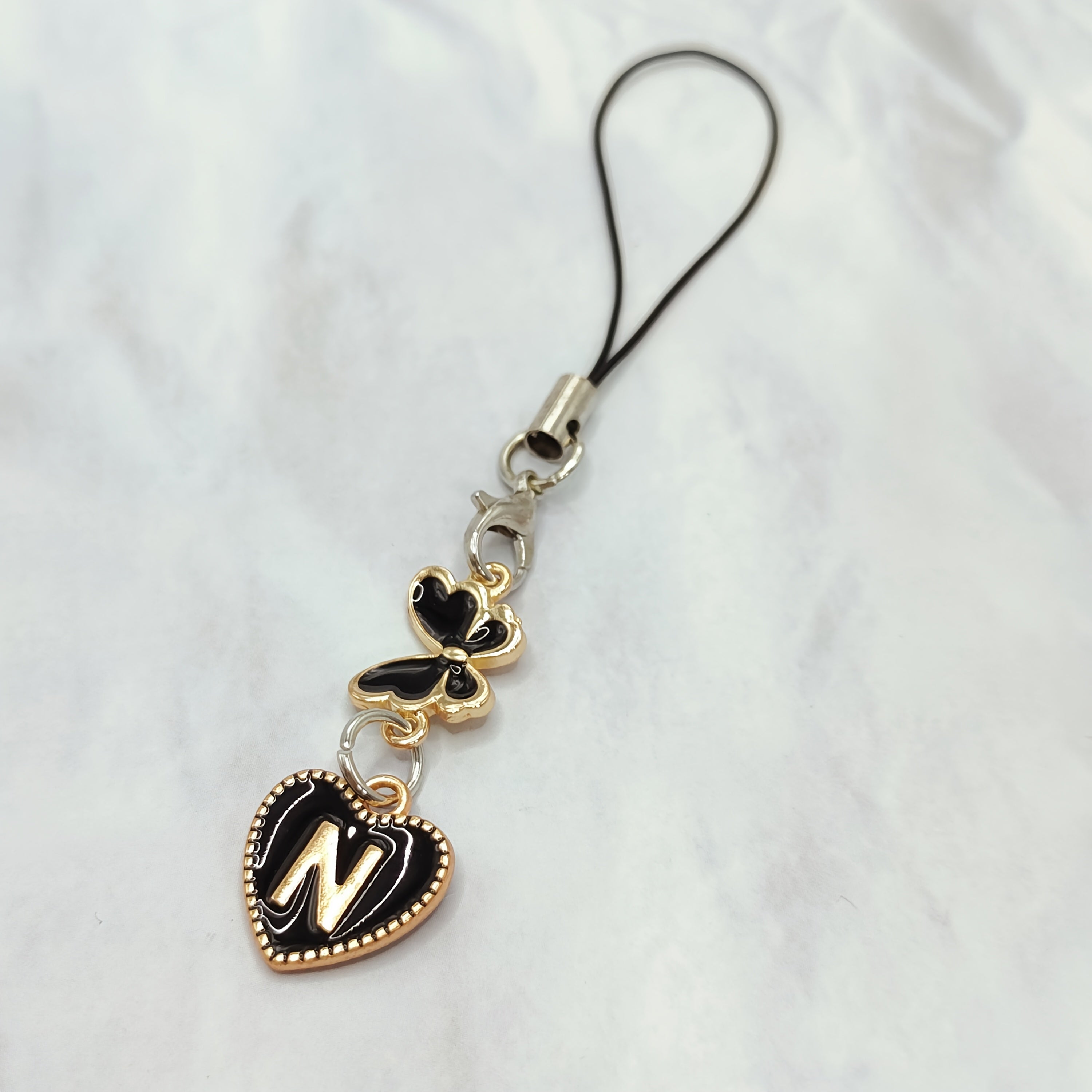 Black Letter A‑Z and Butterfly Phone Charm – Durable Aluminum Alloy