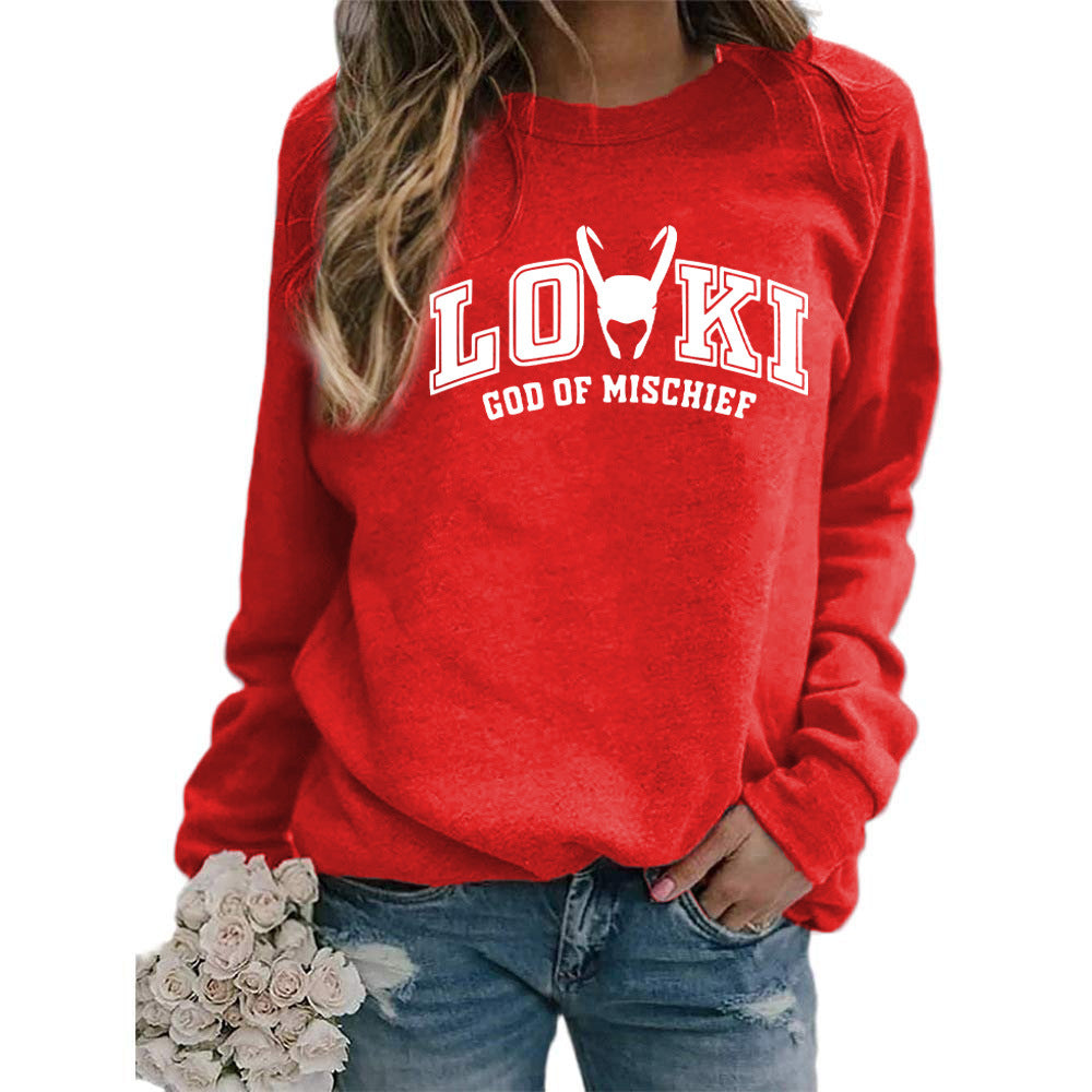 Printed Crew Neck Sweatshirt Autumn And Winter European And American Style Women Top Loose Fashion