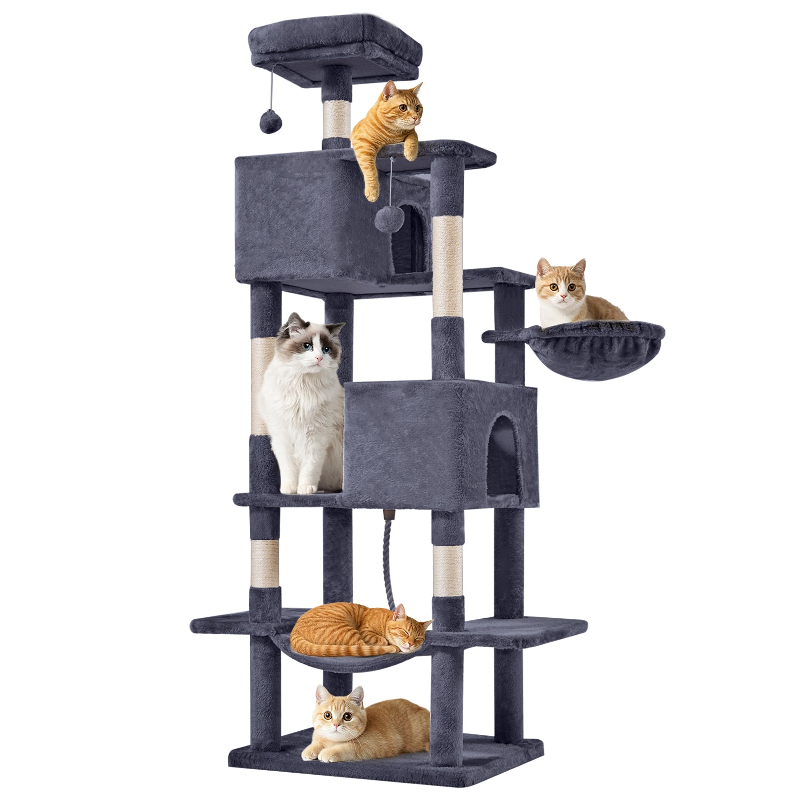 66 Inch Large Cat Tree Tower With Sisal Scratching Post, Multi-Level Climbing Tower With Cat Bed, Hammock, Platforms & Sturdy Modern Design - Space-Saving Indoor Cat Furniture For Large Cats, Multi...