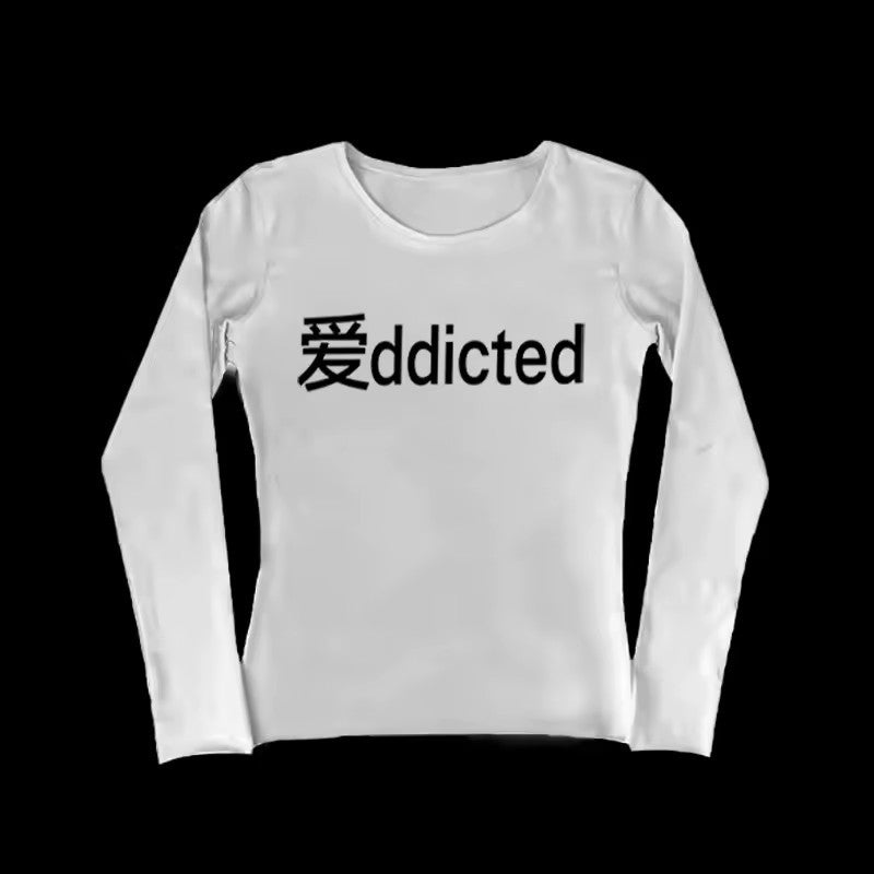 Letter-printed Slim-fit T-shirt Casual Long-sleeve Top