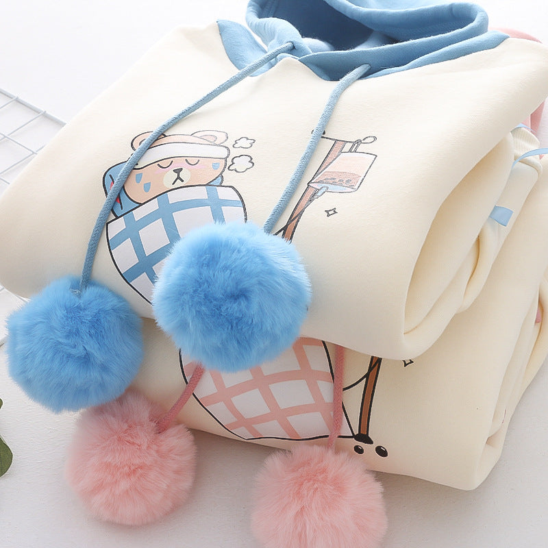 Cute Cartoon Fleece Thickened Hoodie Sweatshirt