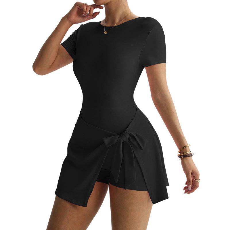 Women's Casual Athletic Yoga Jumpsuit Skirt with Built-in Shorts