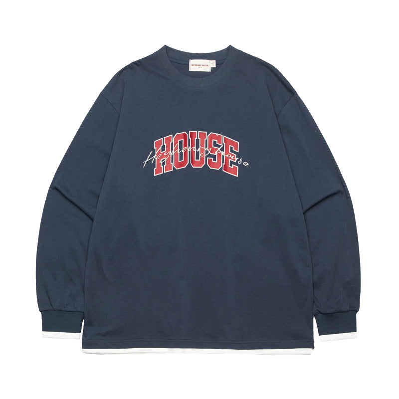 Casual Fake Two-Piece Letter Print Long Sleeve Tee