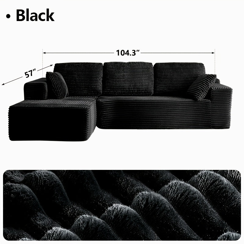 Left chaise L-shaped sectional sofa with memory foam cushions and corduroy upholstery