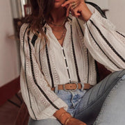 Bubble-sleeve Geometric-patterned Sheer Button-up Shirt