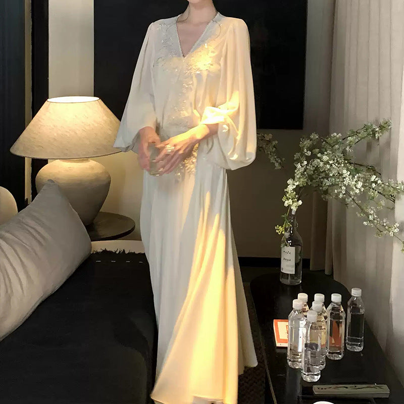 Elegant V-neck Long-sleeve Dress for Women