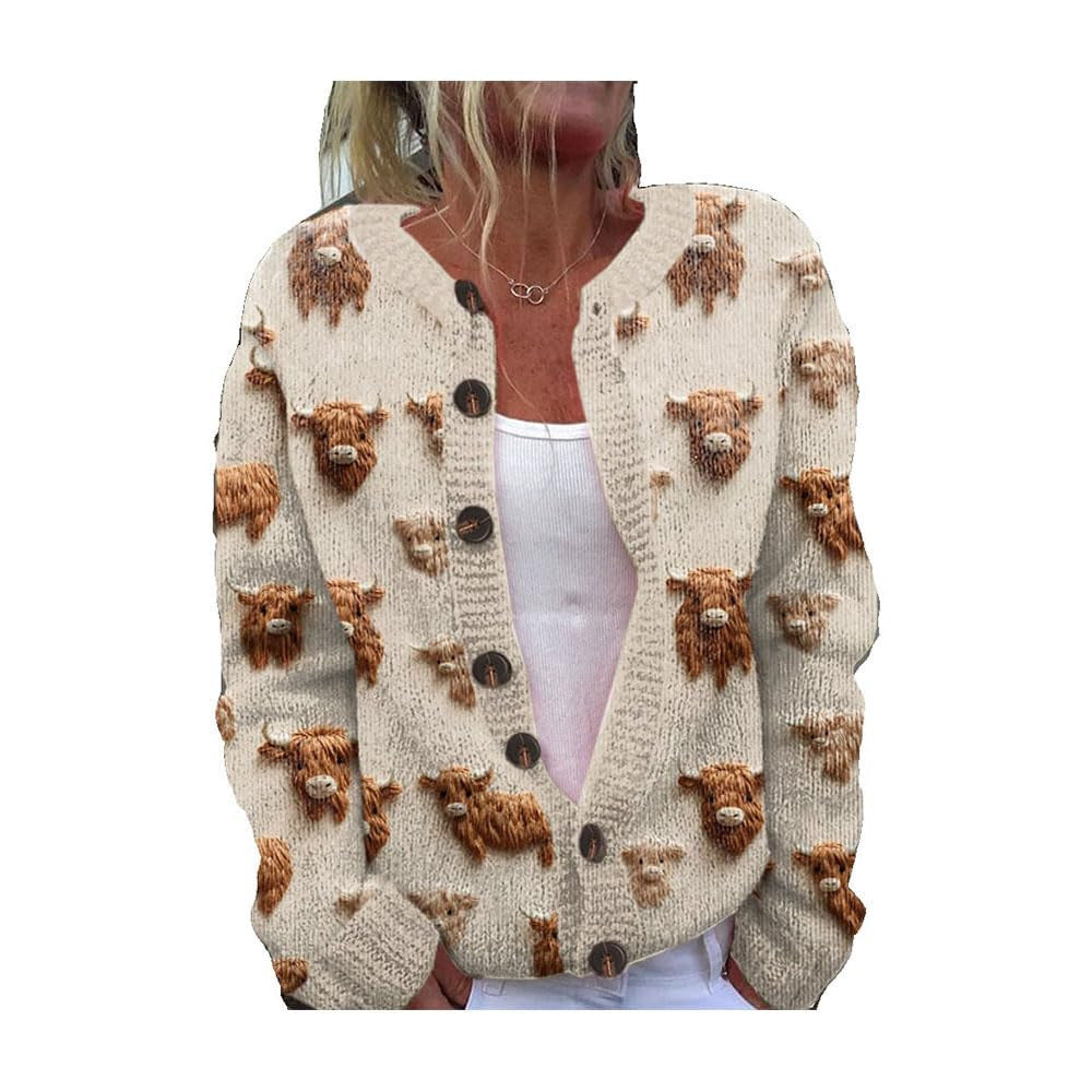 3d Digital Printing Cardigan Knitted Coat