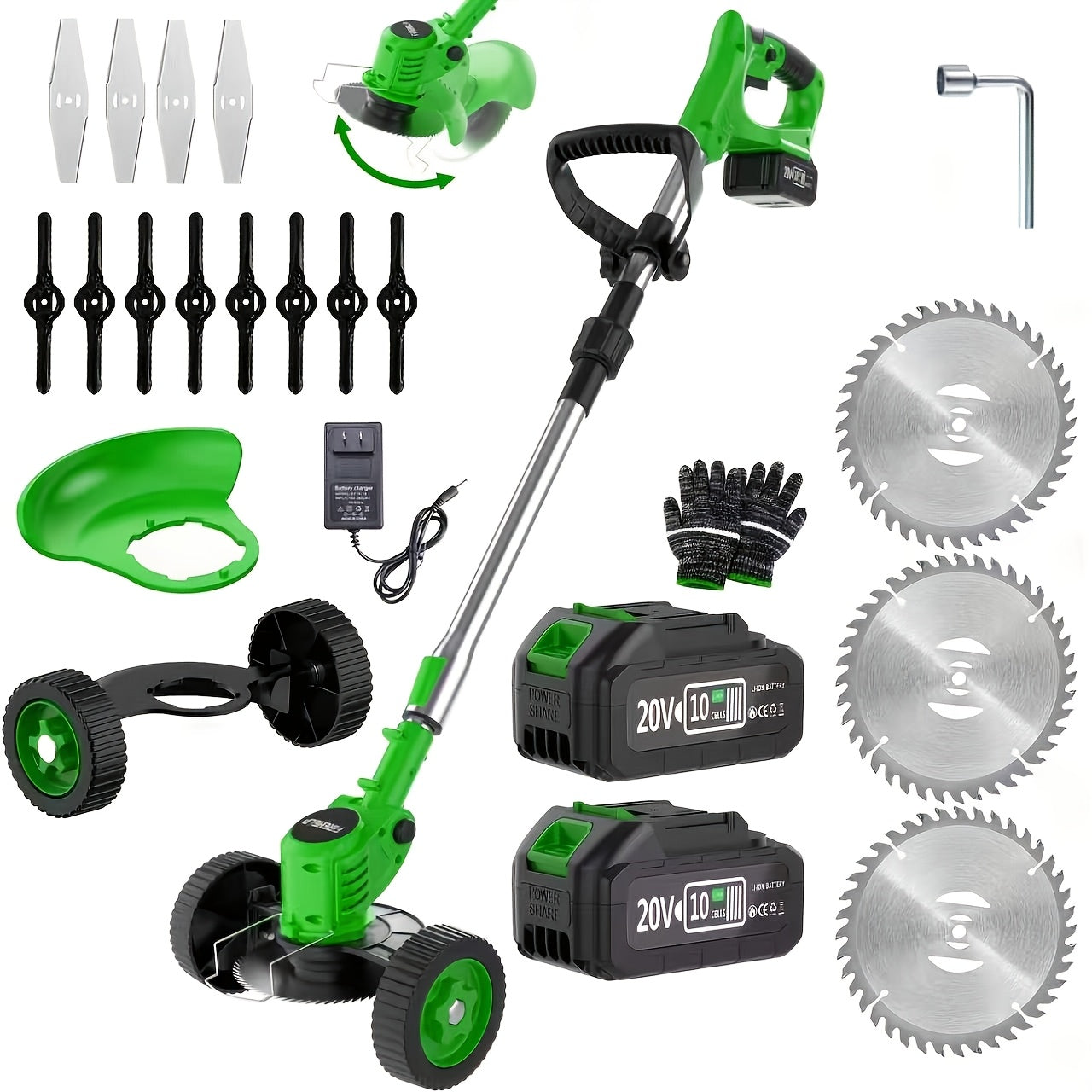 Portable Cordless Electric Lawn Mower, 3-in-1 Trimmer Edger Shrub Cutter, Lightweight Powerful Yard Tool, Adjustable Height & Rotating Head, 3 Blades & 2 High-Capacity Lithium Batteries, for Garden Patio, Perfect Father's Day Gift for Dad Husband Men