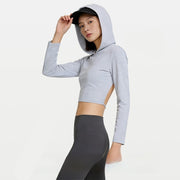 Cropped Long Sleeve Hoodie with Built‑In Chest Pads, Casual Fit
