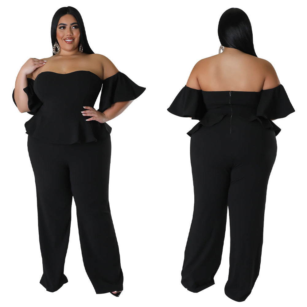 Off-Shoulder Stretch Wide-Leg Jumpsuit