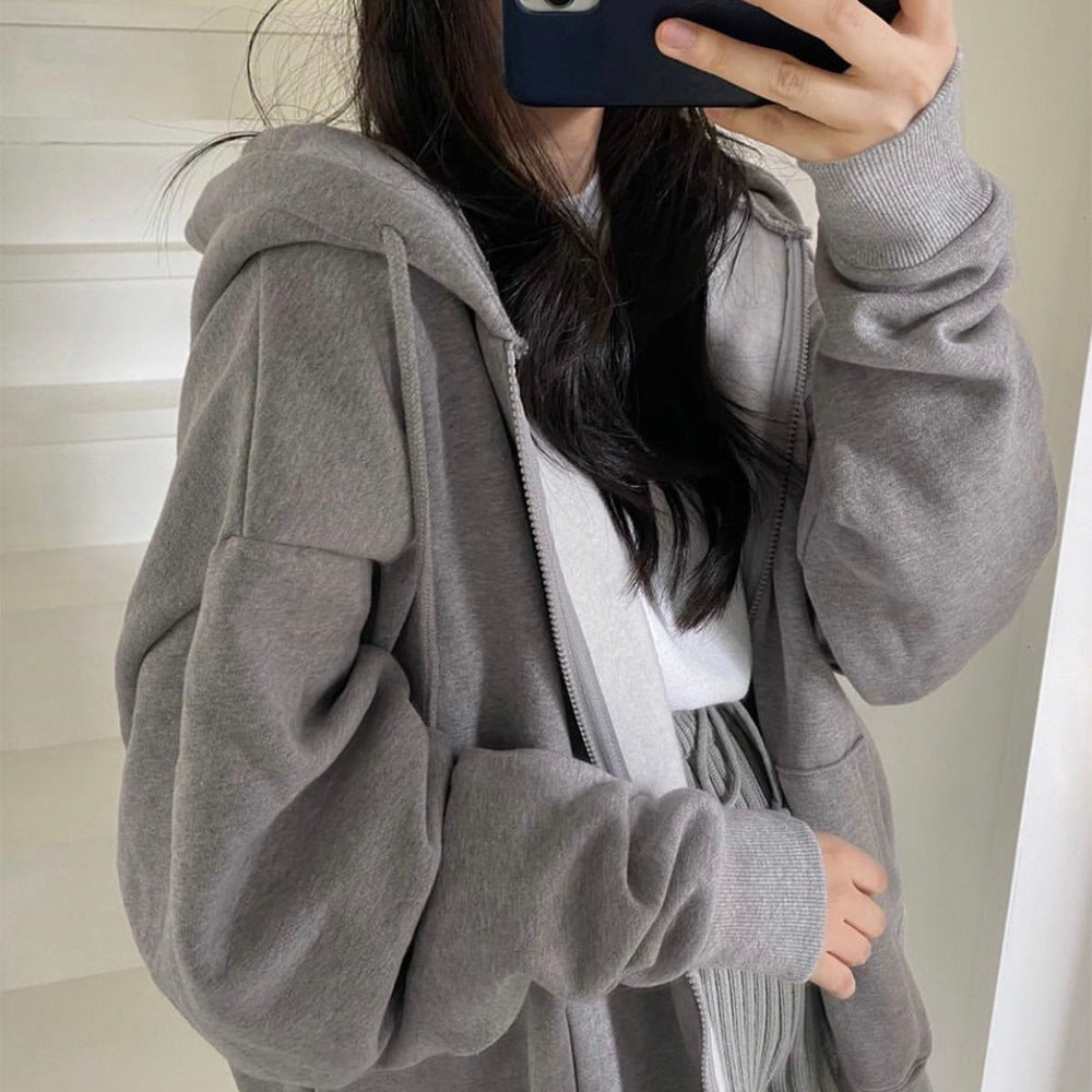 Women's Cozy Long Sleeve Zipper Pocket Hoodie