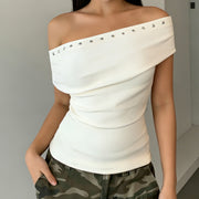Summer Asymmetrical Cropped Top – Trendy Patchwork Short Sleeve