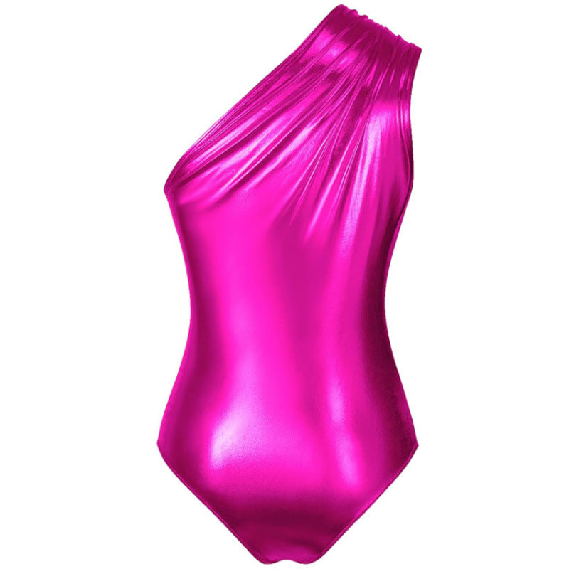 Metallic Glossy One-Shoulder Sexy Party Jumpsuit