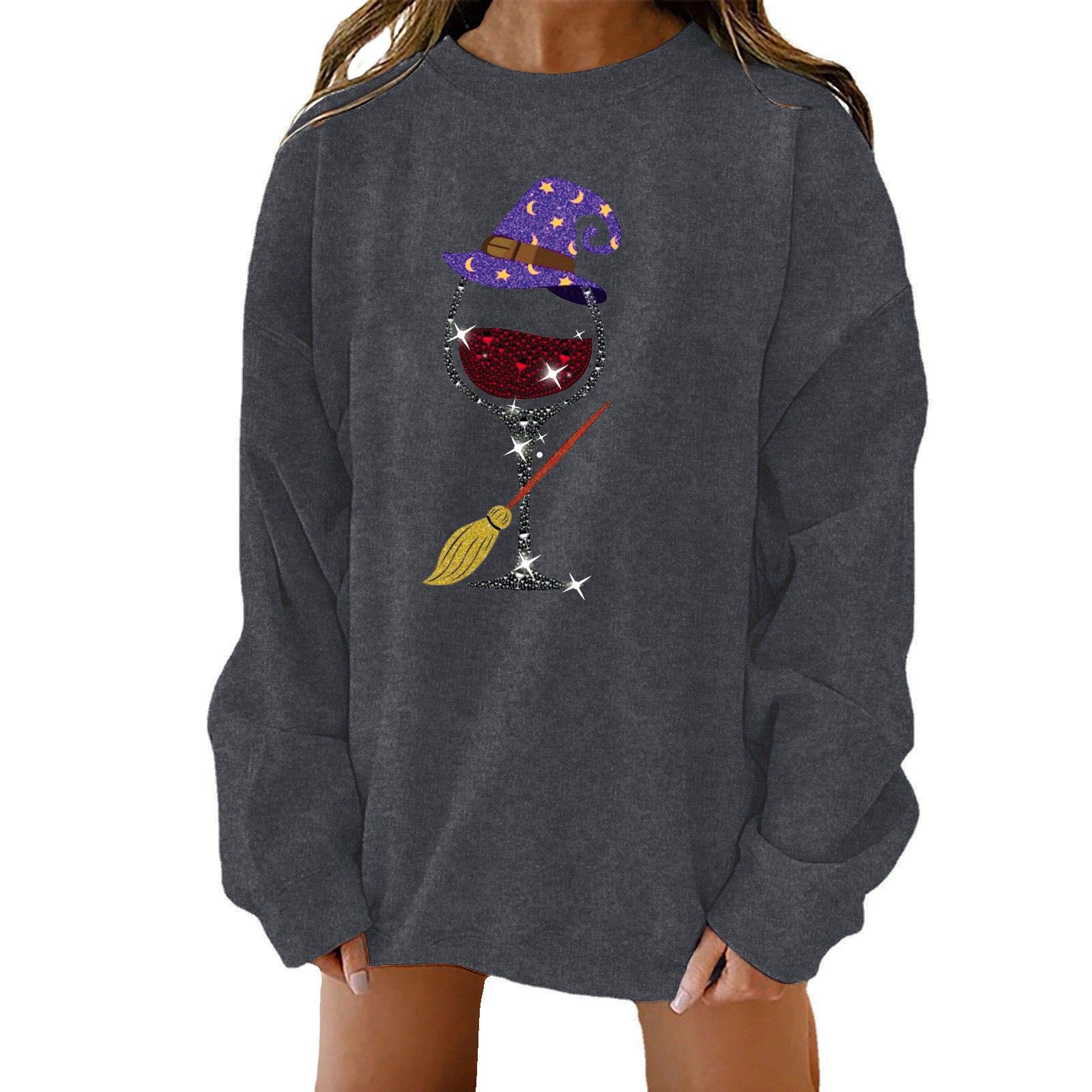 Spooky Chic Halloween Print Loose Crewneck Sweatshirt