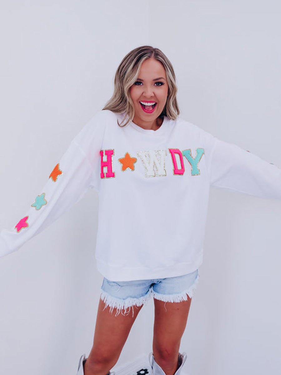 Chic Sequin Letter Round Neck Long Sleeve Sweater