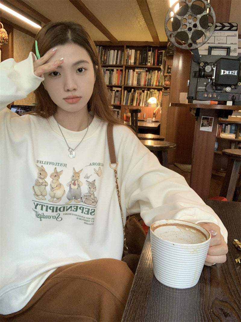 Cute Pink Rabbit Pullover Sweater for Women