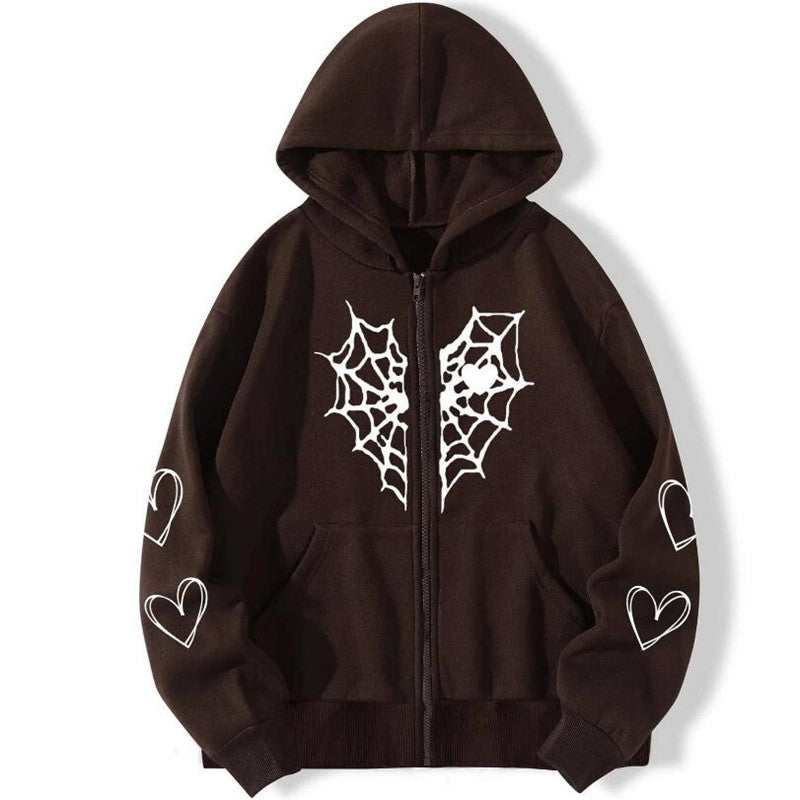 Rhinestone Spider Zip-Up Cardigan Jacket
