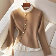 Fashion Temperamental Minority Pleated Skirt Hem Stitching Sweater