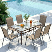 [All Weather Patio Set] Patio Dining Set for 6, Outdoor Table And Chairs W/ 1.69" Umbrella Hole, 30" X 55" Table And Stackable Textilene Chair, All Weather Patio Furniture Set (Umbrella Not Included)