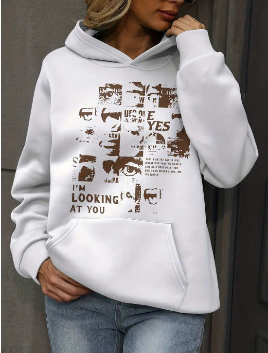 Printed Drawstring Hooded Sweatshirt