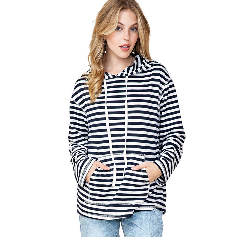 Women's Striped Casual Hooded Pullover Sweater
