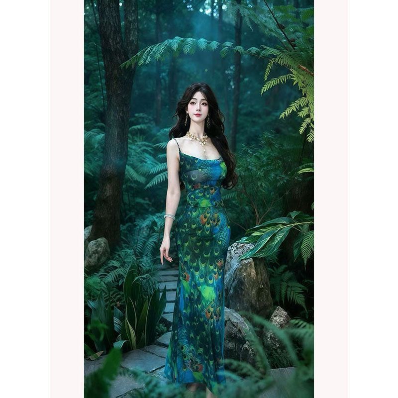 Gradient Blue Elegant Cheongsam Dress
