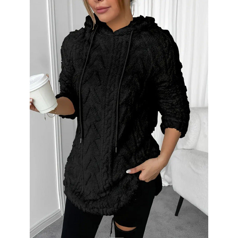 Women's Polyester Hooded Knitted Long Sweater