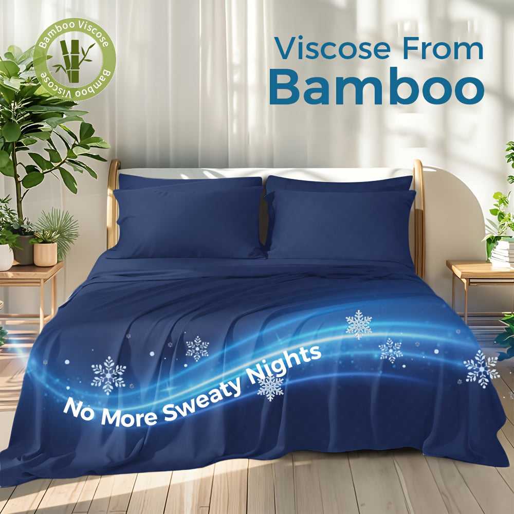 100% Viscose Derived From Bamboo Sheets Queen Size - Ultra Soft & Luxuriously Cooling, 17\" Deep Pocket, Double Stitching, Perfect For Hot Sleepers - Queen Bed Sheets