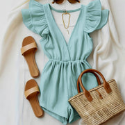 Fashionable Ruffled Deep V-Neck Backless Jumpsuit For Women