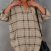 Plaid Printed V-neck Long Sleeve Top