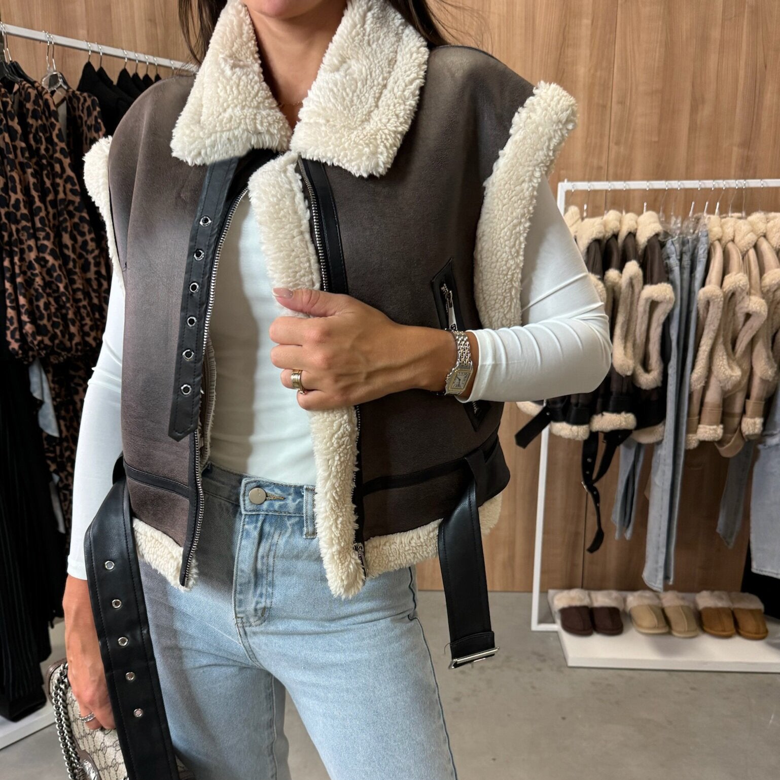 Fashion Zipper Fur Integrated Splicing Coat